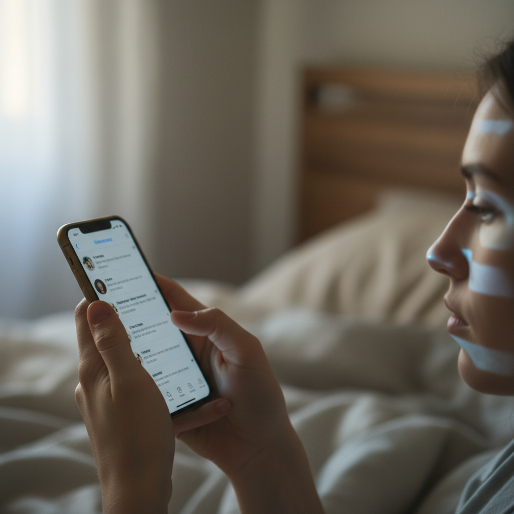 Person scrolling through a smartphone in the morning, symbolizing digital addiction.