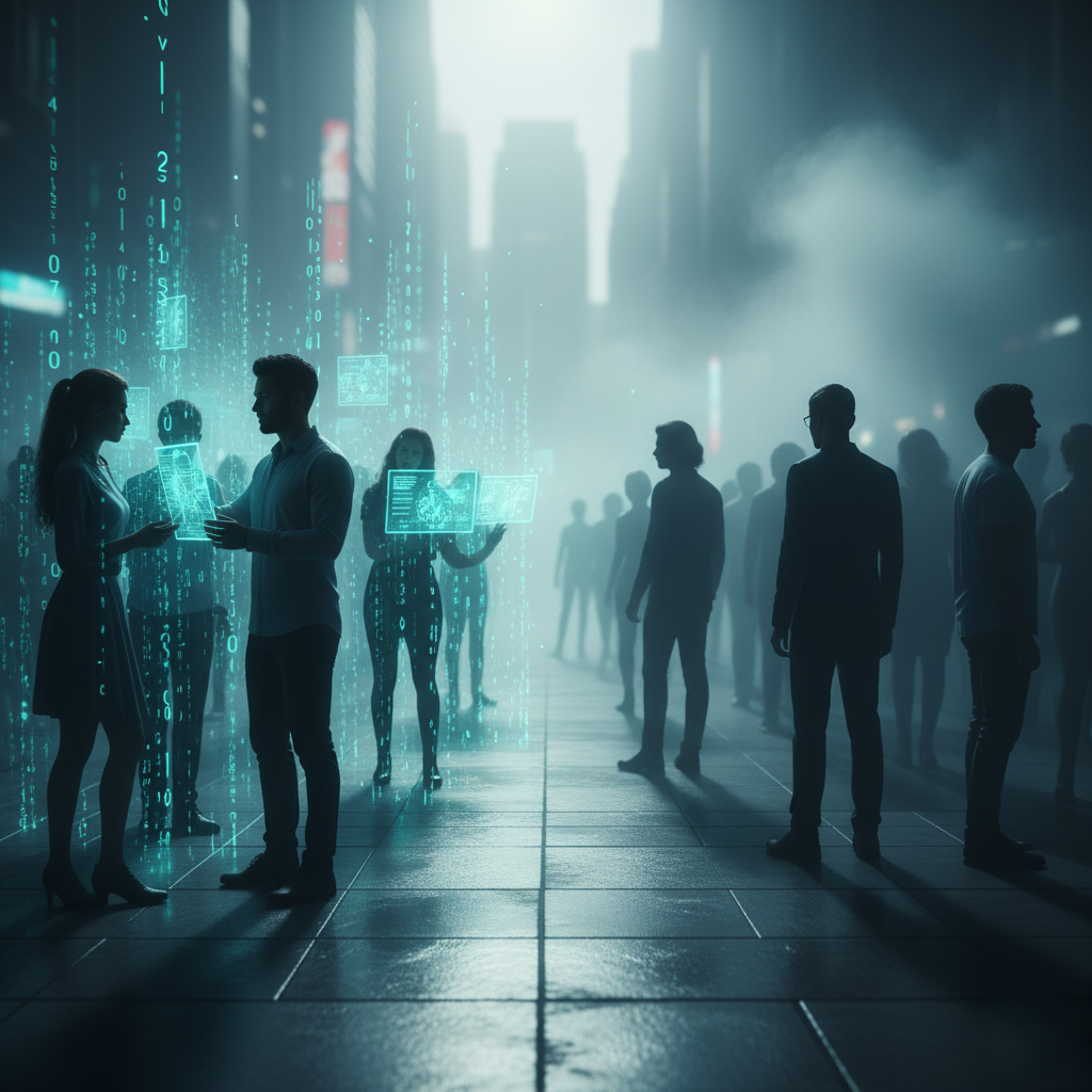 Illustration showing contrast between AI adopters and those resisting change.